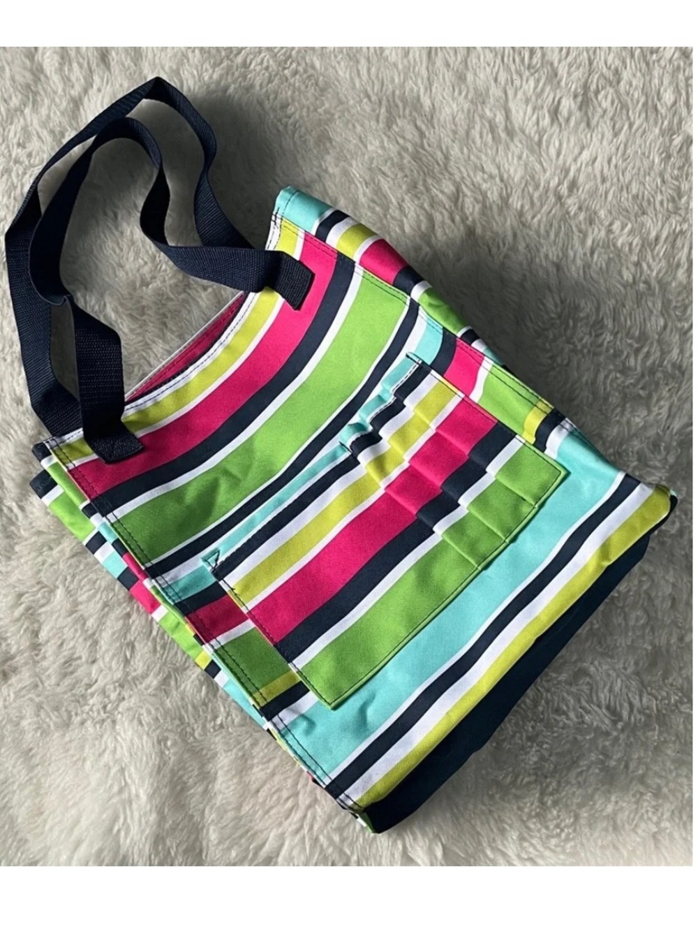 Thirty one multi color stripe tall tote with pen slots
